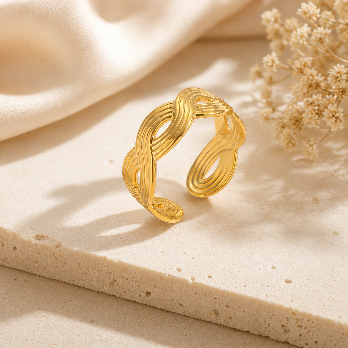 Gold Sculptural Woven Open Ring