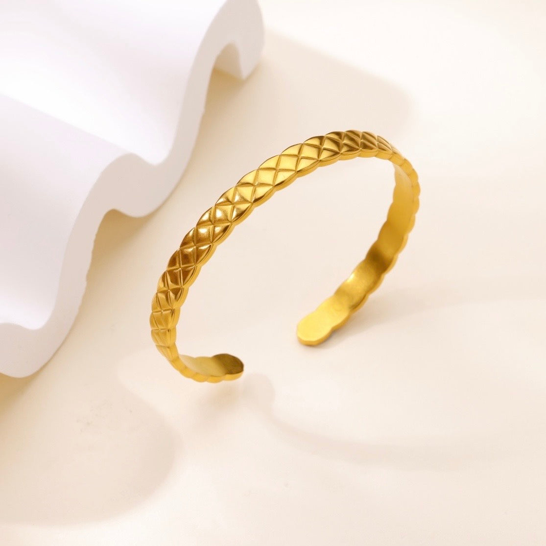 Gold Quilted Texture Adjustable Cuff Bangle