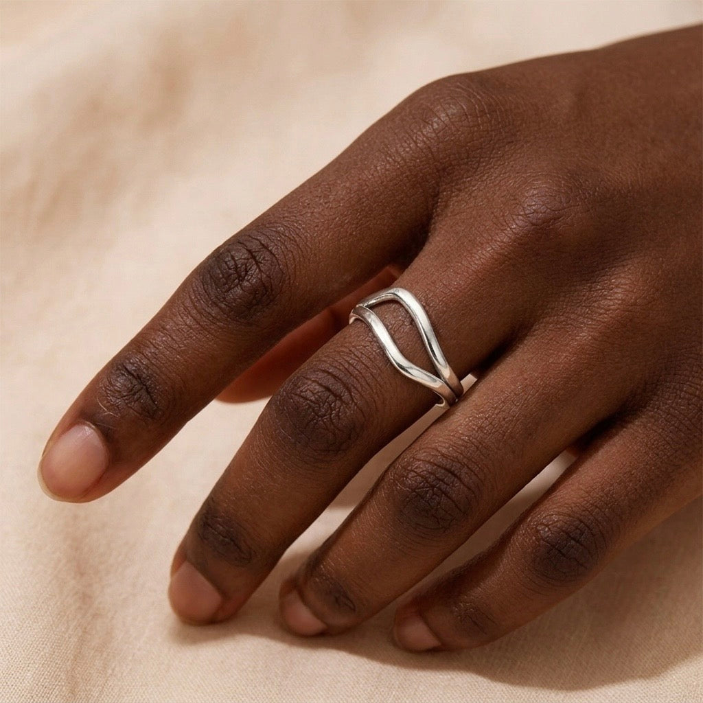 Silver Double Wave Open Ring