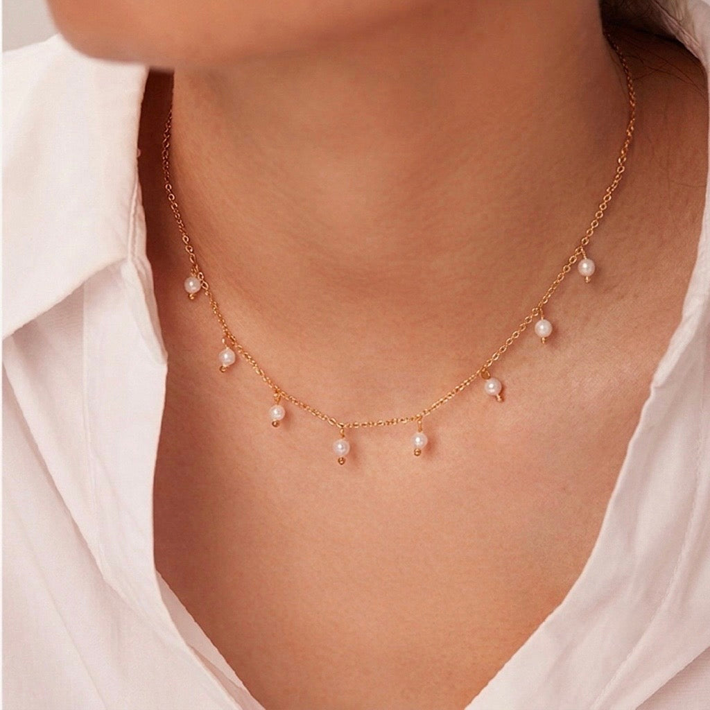 Draped Pearl Droplet Chain Necklace