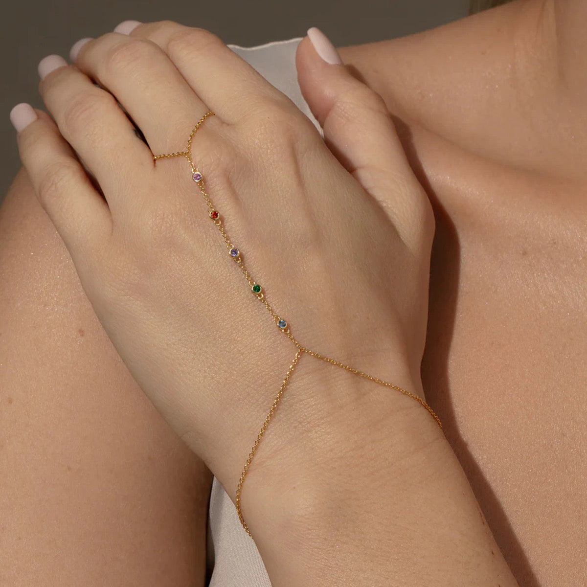 Gold Rainbow Crystal Station Hand Chain