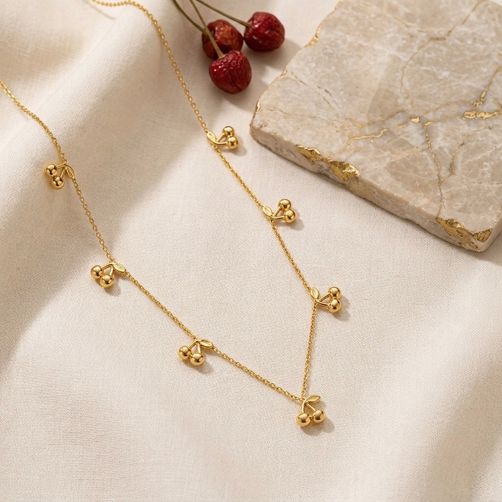 Sculpted Cherry Charm Station Necklace