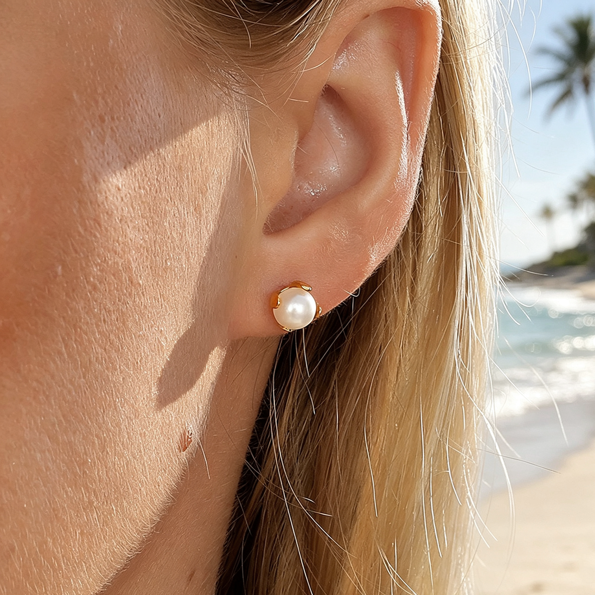 Crown Set Pearl Stud Earrings