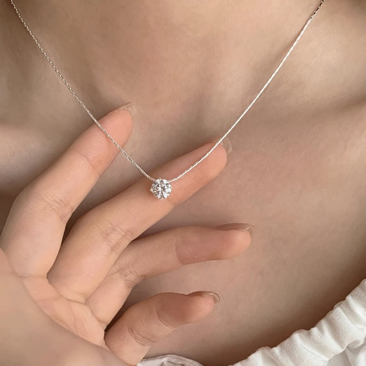 Silver Solitaire Crystal Pendant Necklace