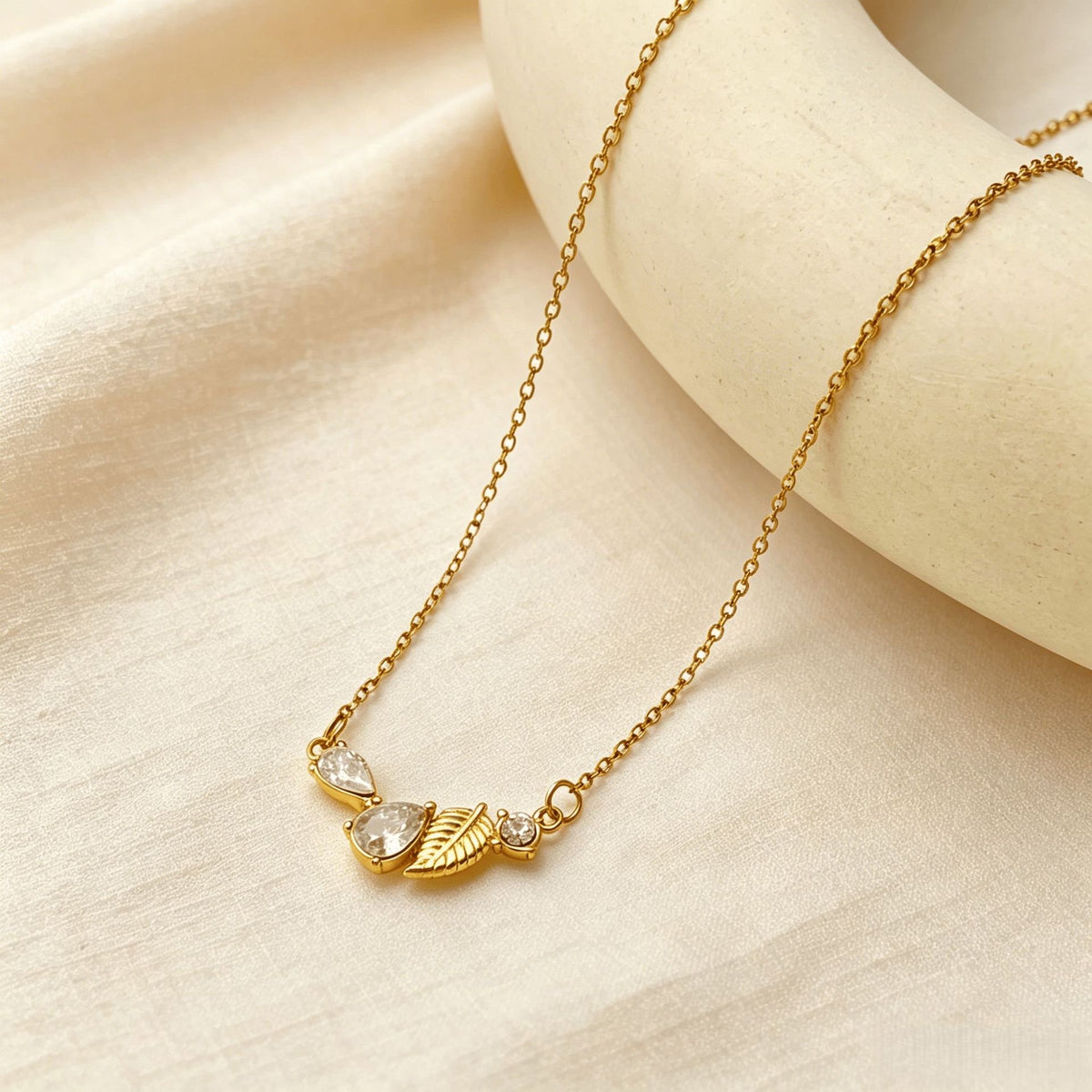 Pear Crystal Leaf Station Necklace