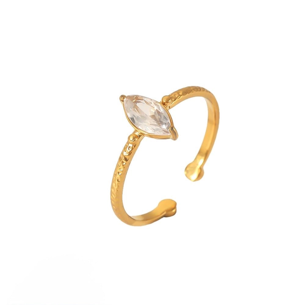 Solitaire Marquise Crystal Textured Open Ring