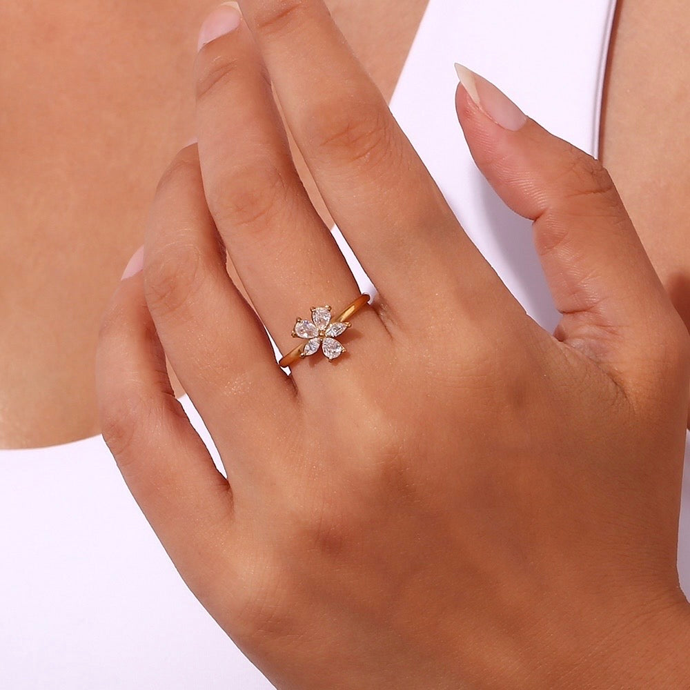 Five-Petal Marquise Crystal Open Ring