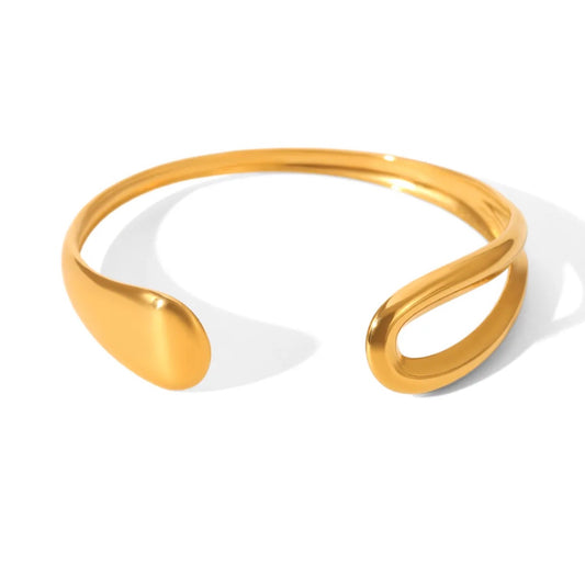 Gold Sculptural Teardrop Open Cuff Bangle