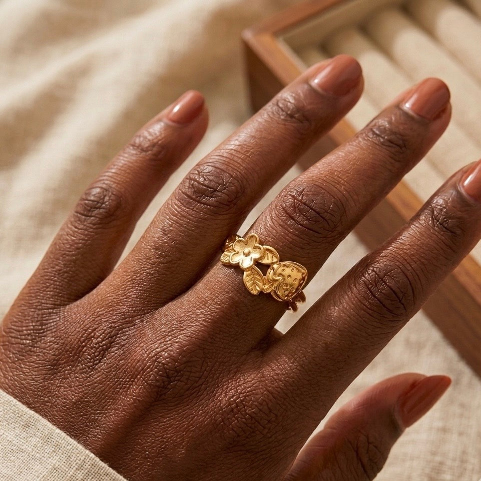 Floral Mushroom Garden Band Ring