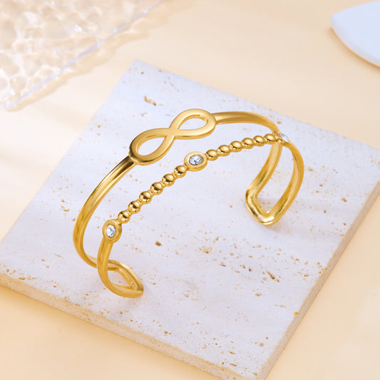 18K Gold Plated Infinity and Beaded Cuff Bangle