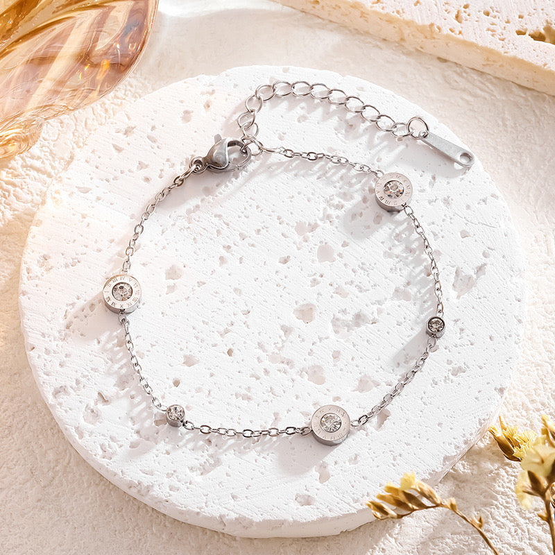 Silver Roman Numeral Crystal Charm Bracelet