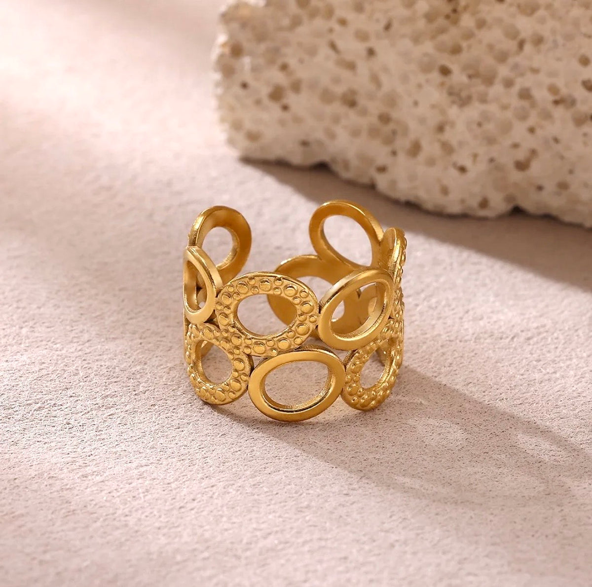 Golden Textured Bubble Open Ring
