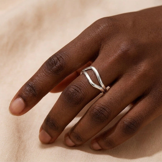 Silver Double Wave Open Ring
