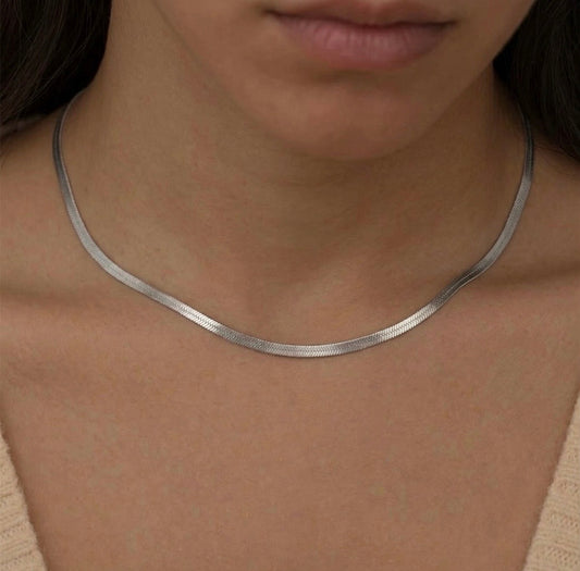 Silver Herringbone Flat Snake Chain Necklace