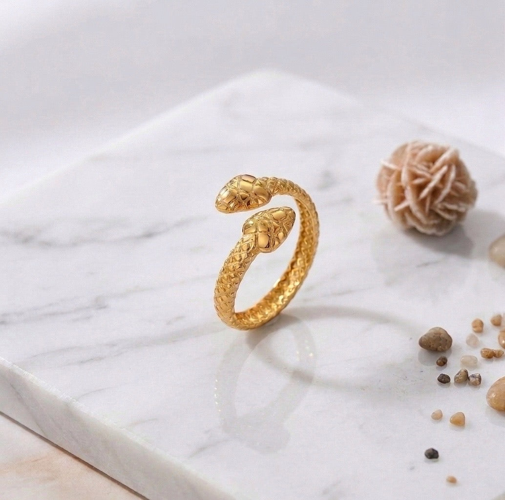 Golden Textured Serpent Bypass Ring