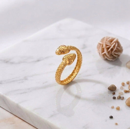 Golden Textured Serpent Bypass Ring