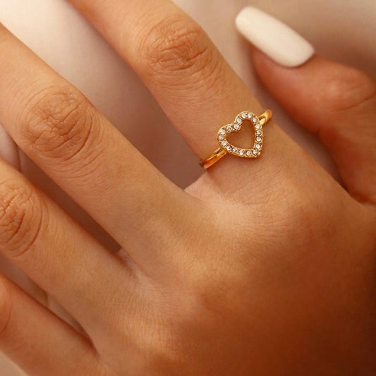 Golden Open Heart Crystal Ring