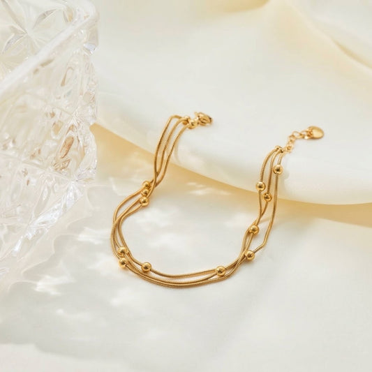 Layered Snake & Bead Chain Bracelet