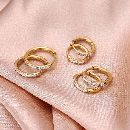 Gold Pavé Crystal Huggie Hoops