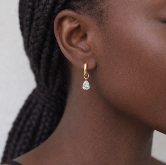 Golden Huggie Pear Crystal Drop Earrings