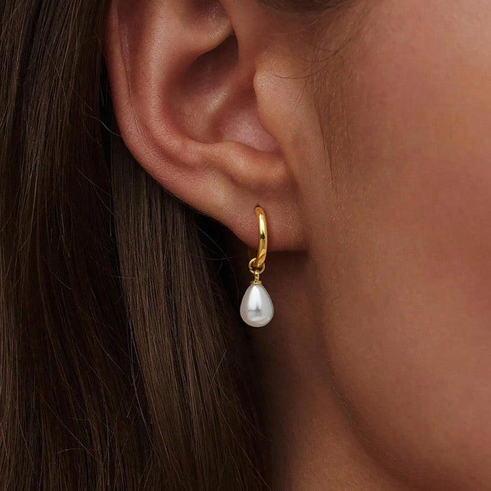 Huggie Hoop and Teardrop Pearl Earrings