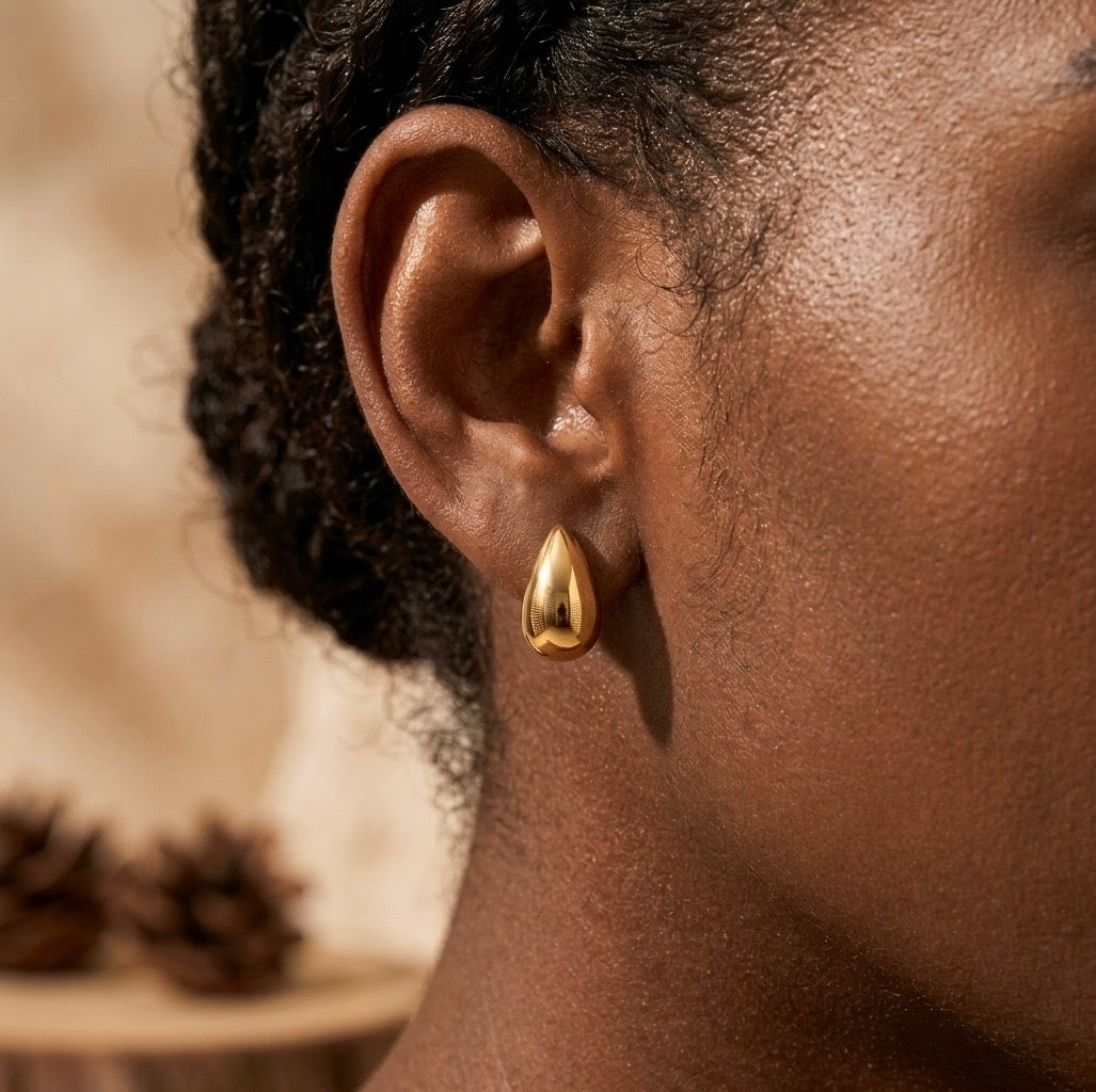 Polished Teardrop Half-Hoop Stud Earring