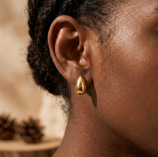 Polished Teardrop Half-Hoop Stud Earring