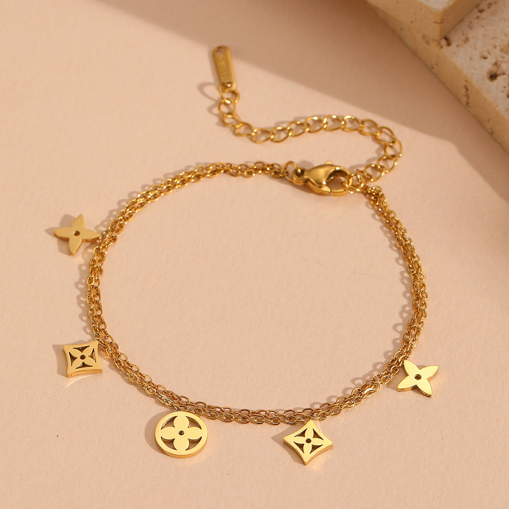 Layered Quatrefoil Charm Bracelet