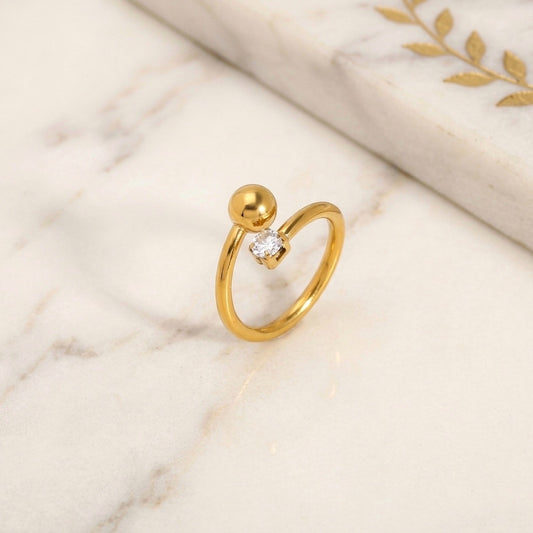Gold Open Bypass Crystal and Bead Ring