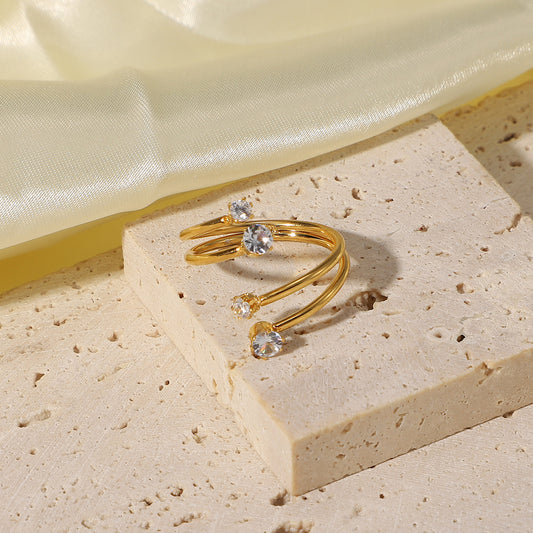 Spiral Crystal Multi-Stone Open Ring