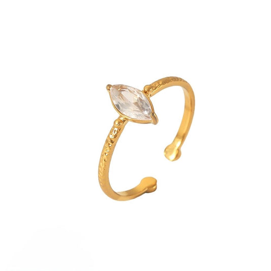 Solitaire Marquise Crystal Textured Open Ring