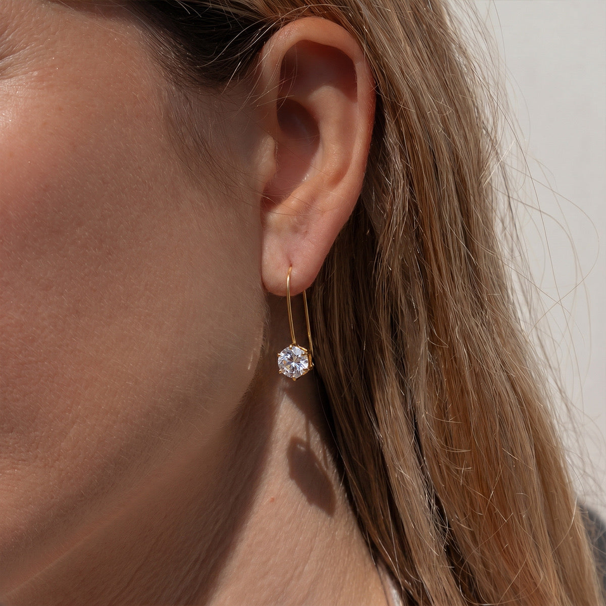 Solitaire Crystal Gold Wire Drop Earring
