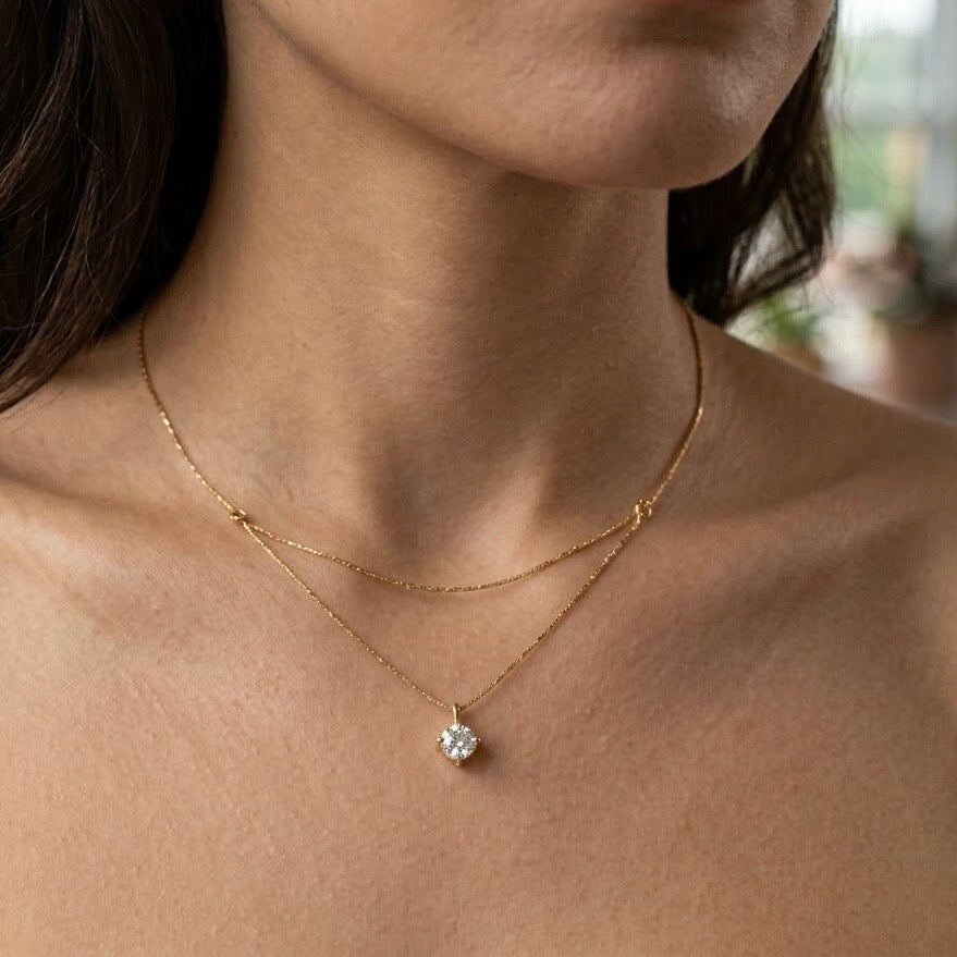 Layered Solitaire Crystal Pendant Necklace