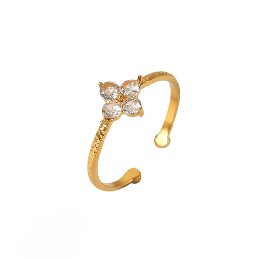 Floral Crystal Cluster Textured Open Ring