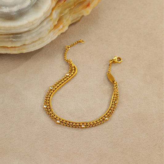 Layered Beaded Snake Chain Crystal Bracelet