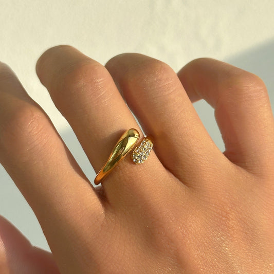 Gold Teardrop Pave Open Bypass Ring