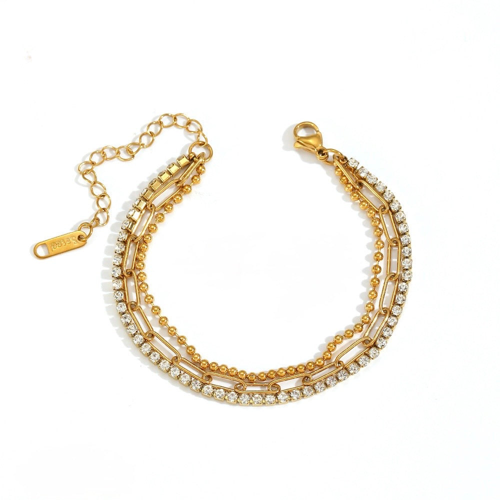 Triple-Strand Mixed Chain Layered Bracelet