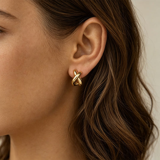 Sculpted Cross Gold Huggie Earring