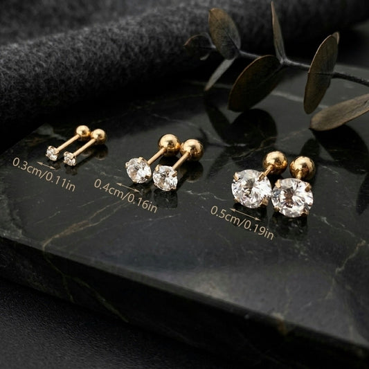 Gold Cubic Zirconia Screw-Back Stud Earrings