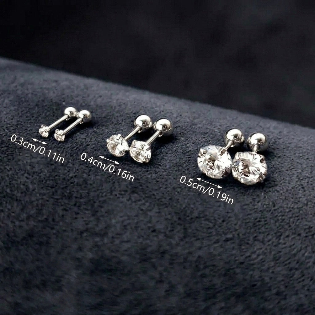 Brilliant Crystal Solitaire Screw-Back Studs