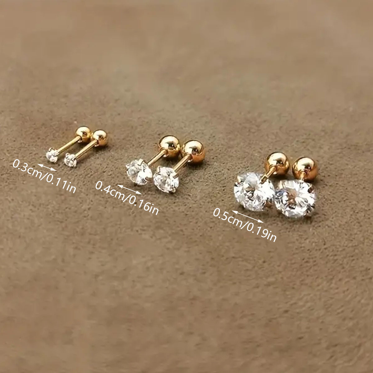 Gold Cubic Zirconia Screw-Back Stud Earrings