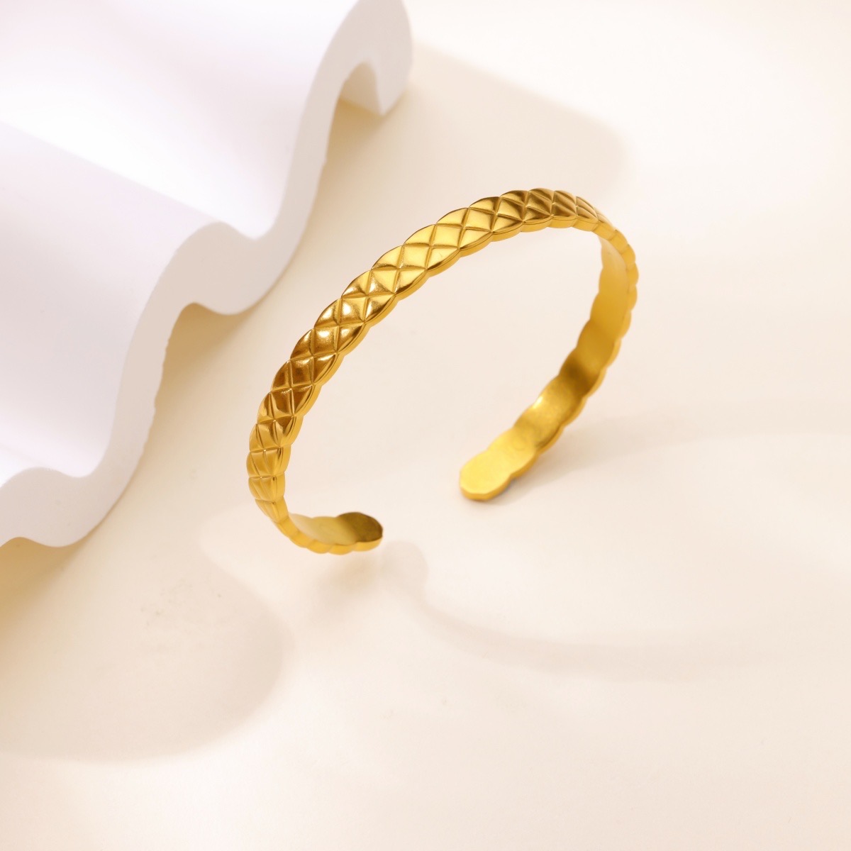Gold Quilted Texture Adjustable Cuff Bangle