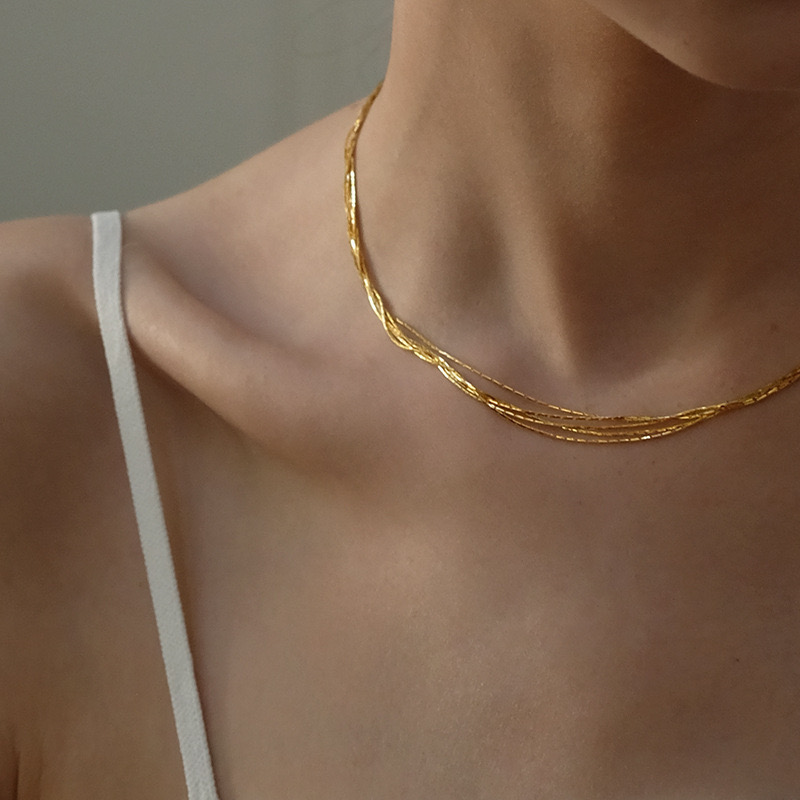 Golden Minimalist Multi-Strand Chain Necklace