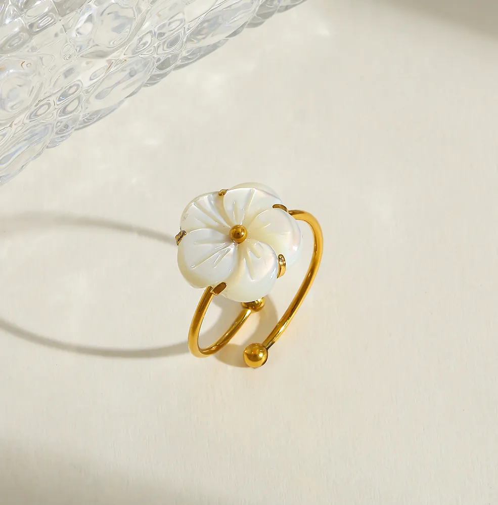 Mother-of-Pearl Floral Open Ring