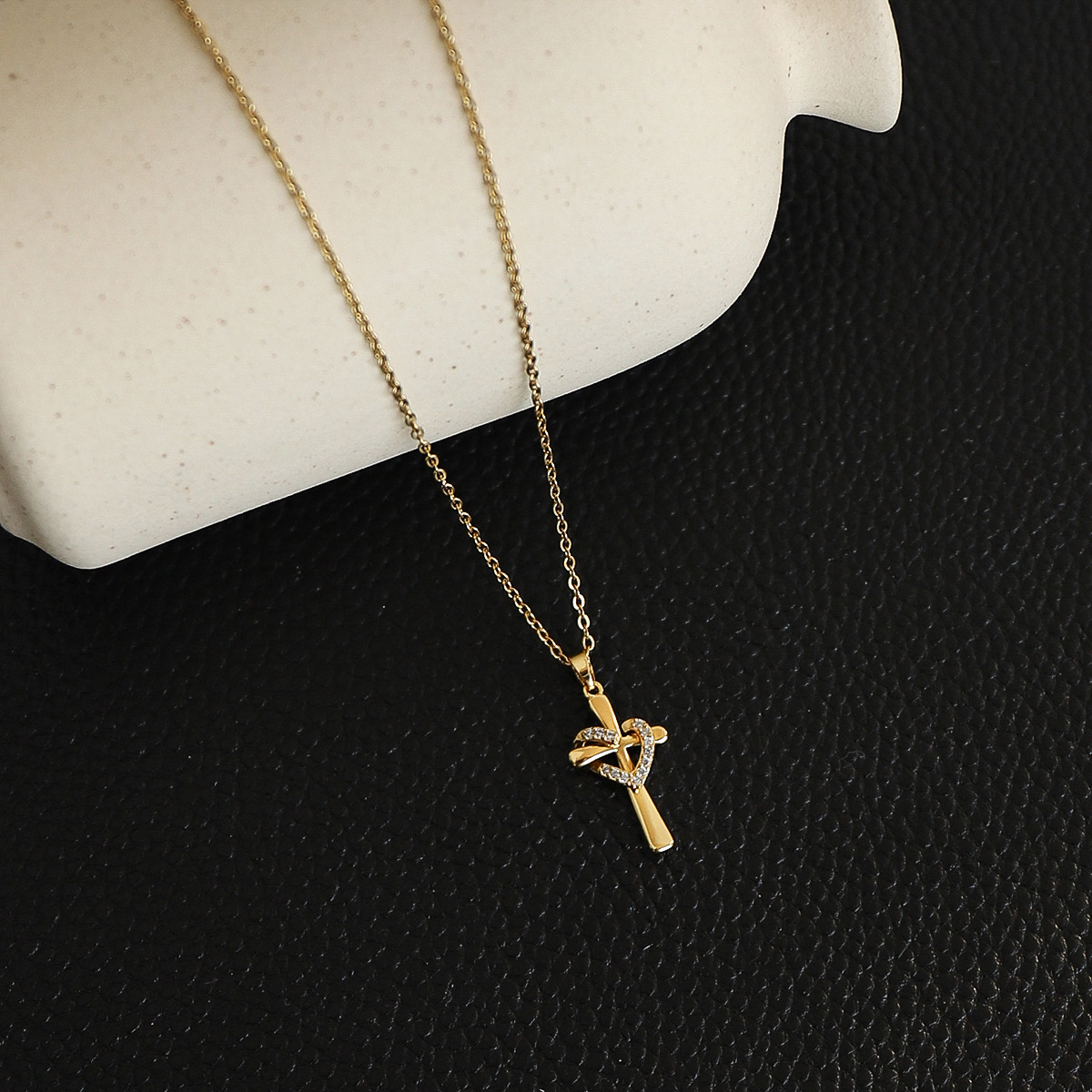 Intertwined Heart Cross Pendant Necklace
