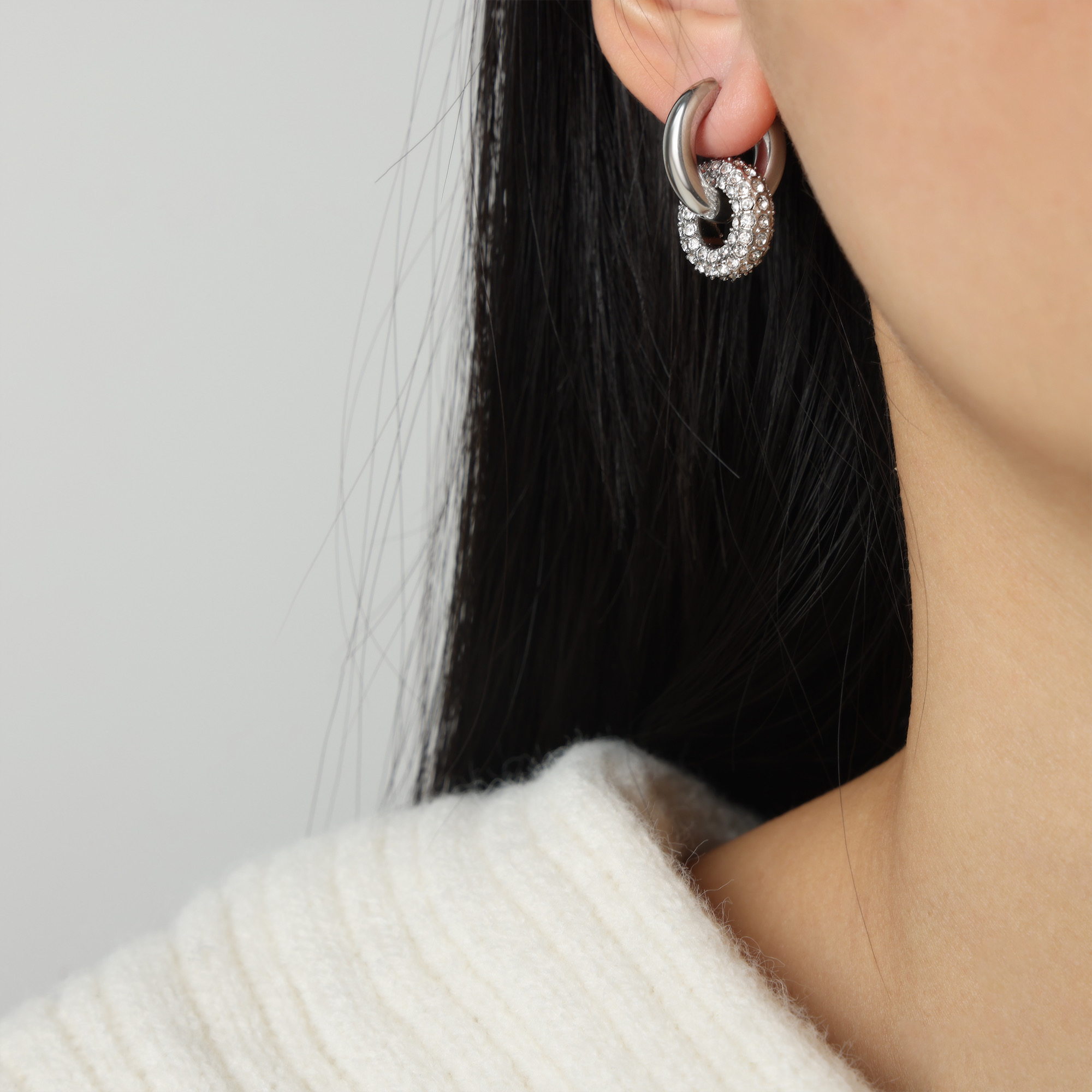 Interlocking Crystal Door Knocker Hoop Earrings