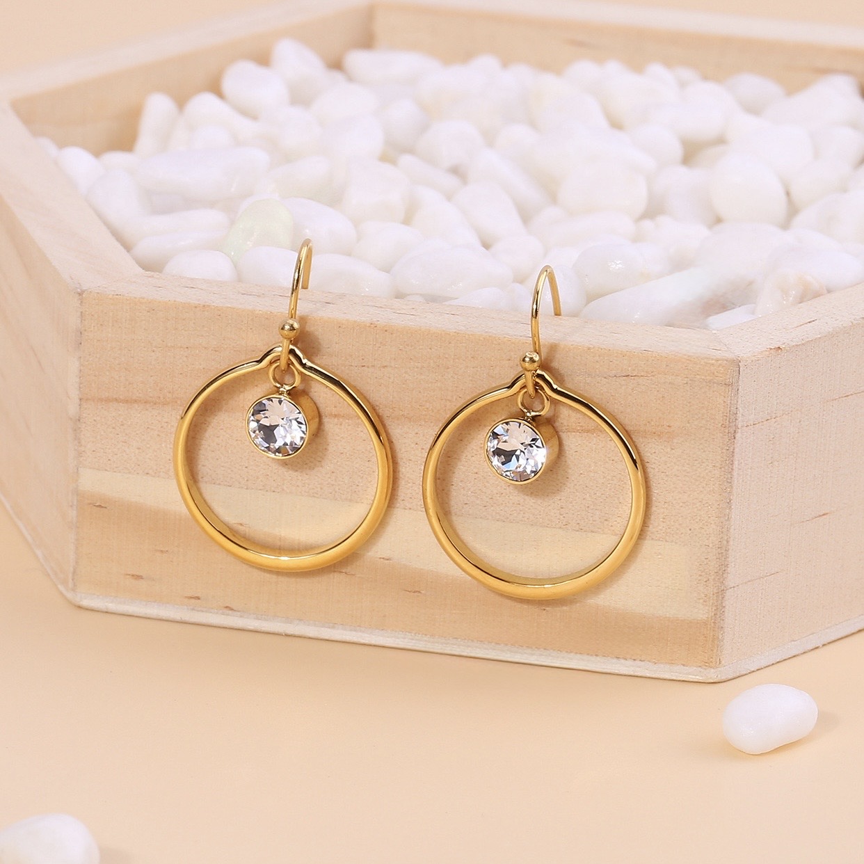 Geometric Open-Circle Solitaire Drop Earrings