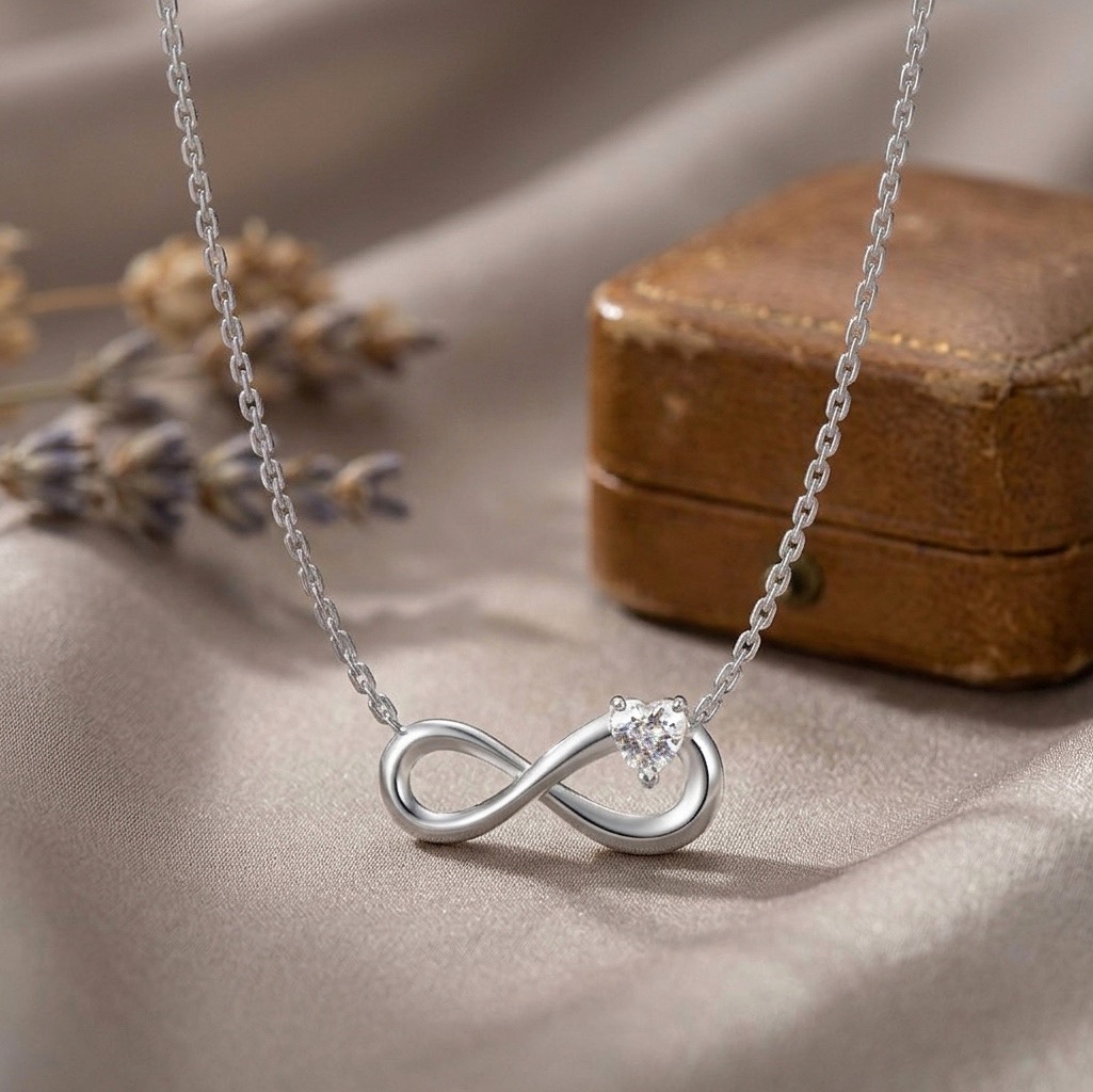 Silver Infinity Heart Crystal Pendant Necklace