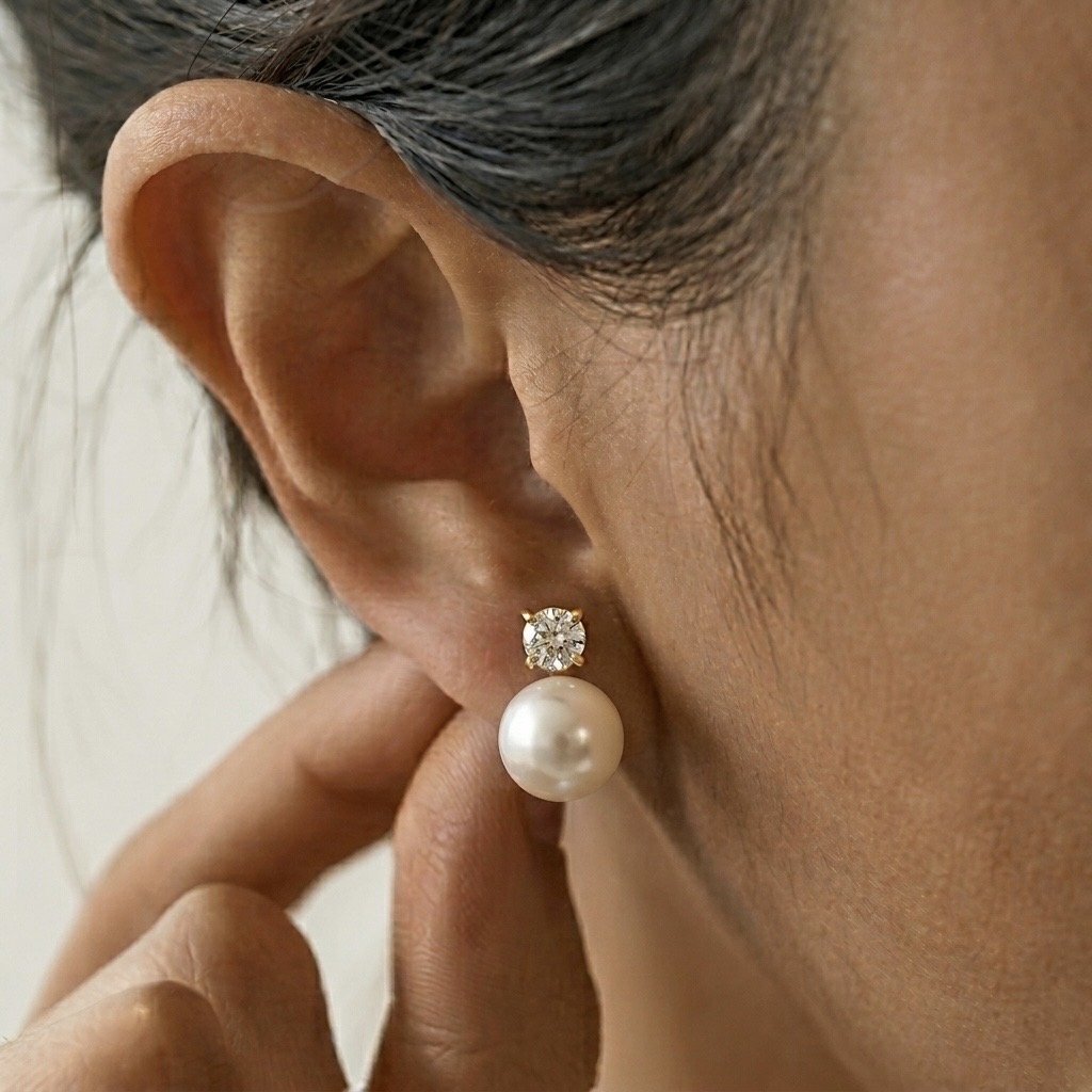Solitaire Crystal and Pearl Drop Stud Earrings