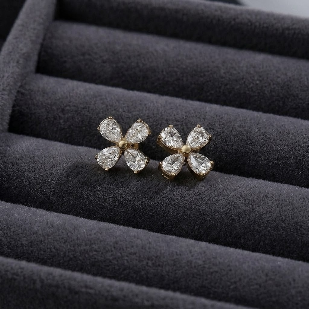 Four-Crystal Clover Stud Earrings